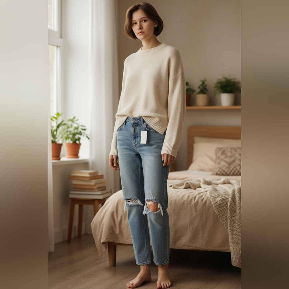 Pistola Anthropologie Nico Mom Jeans Distressed Swell Light Blue Luxury New